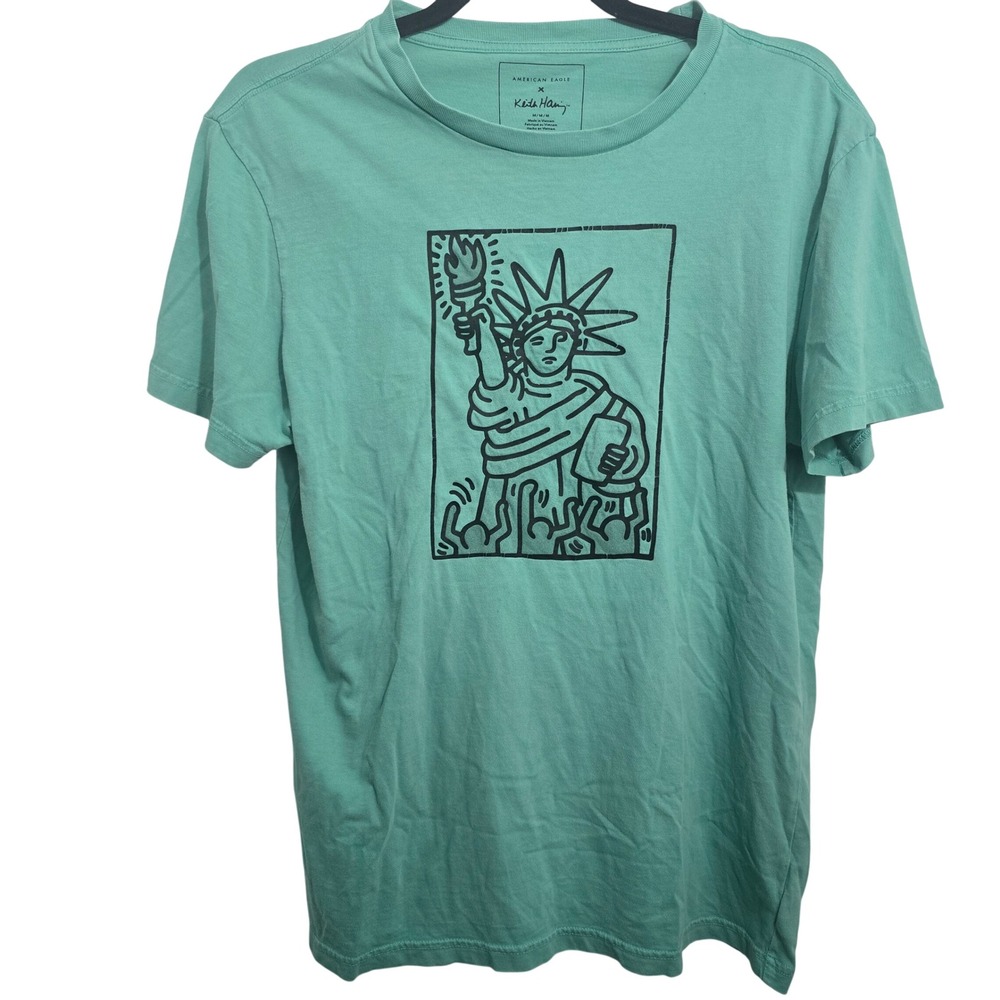 American‎ Eagle Keith Haring Statue of Liberty Graphic T-Shirt Mens Medium Teal